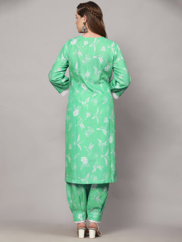 OIA GREEN BIRD PRINT 2 PIECE KURTA SET