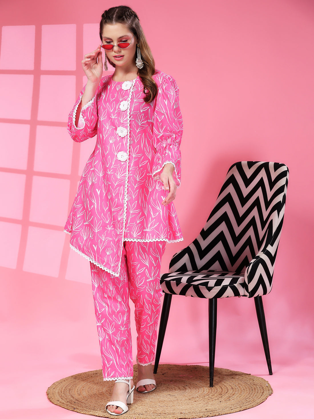 Linen Co-ord Set in Rome Pink Floral Print