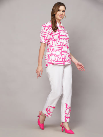 Bern White  Pink Abstract Print 2 Piece Co-ord Set