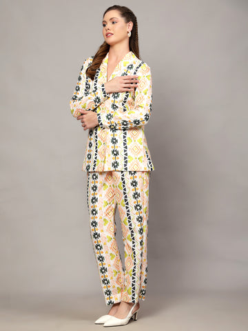 PEACHY VIBES ABSTRACT PRINT  BLAZER CO-ORD SET