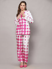 Linen 3 pc Co-ord Set in Florence White Pink Polka Dot Print