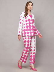 Linen 3 pc Co-ord Set in Florence White Pink Polka Dot Print