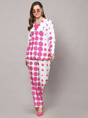 Linen 3 pc Co-ord Set in Florence White Pink Polka Dot Print