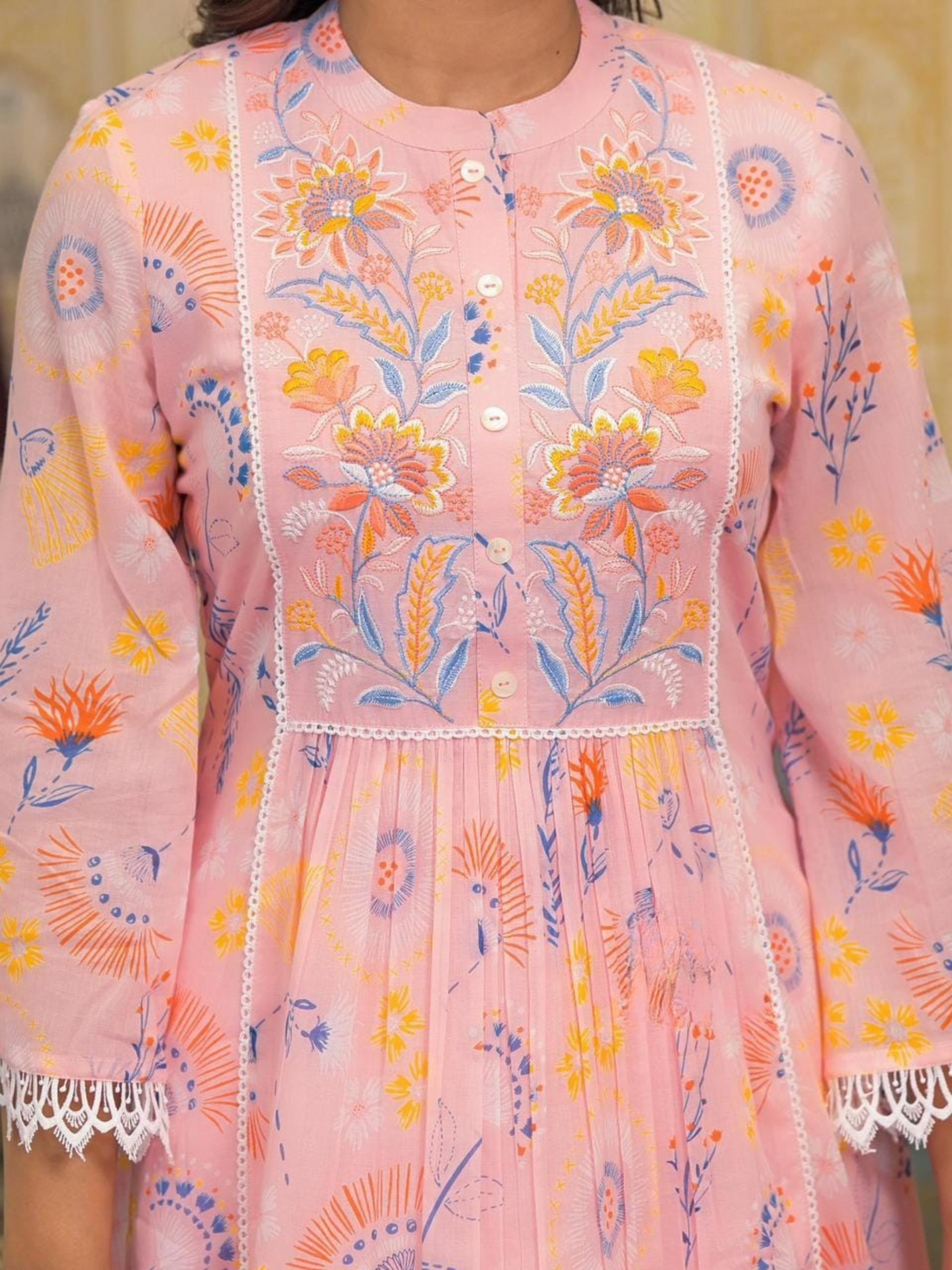 Premium Pure Cotton Digital Printed Embroidery Suits- Pink