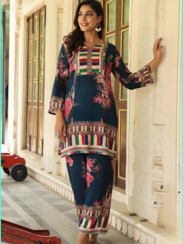 Premium Blue Co-Ord Set With Digital Print