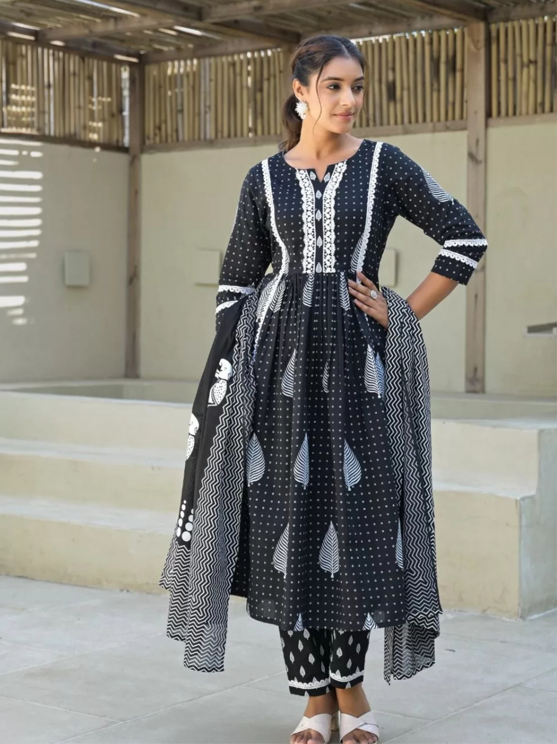 Pure Cotton Black Block Print Suit Set with Bag Set