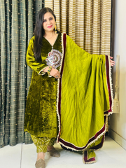 Heena Green A Line Hand Embroidered Velvet Suit