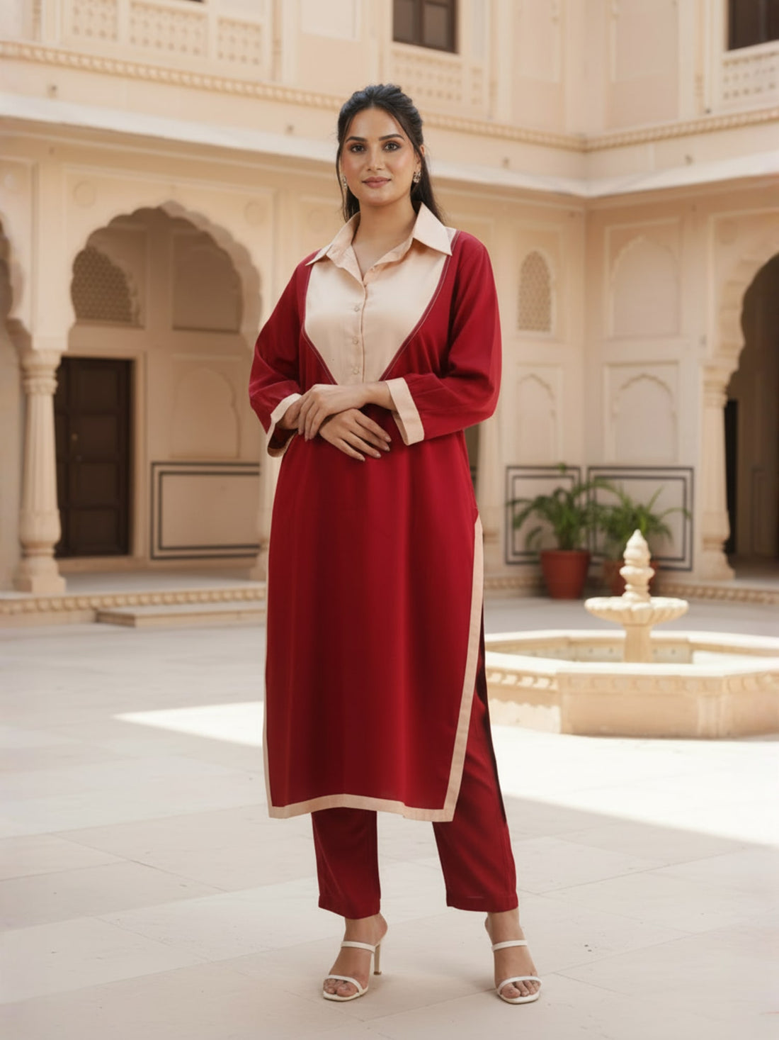 Maroon Pure Cotton Kurta Set