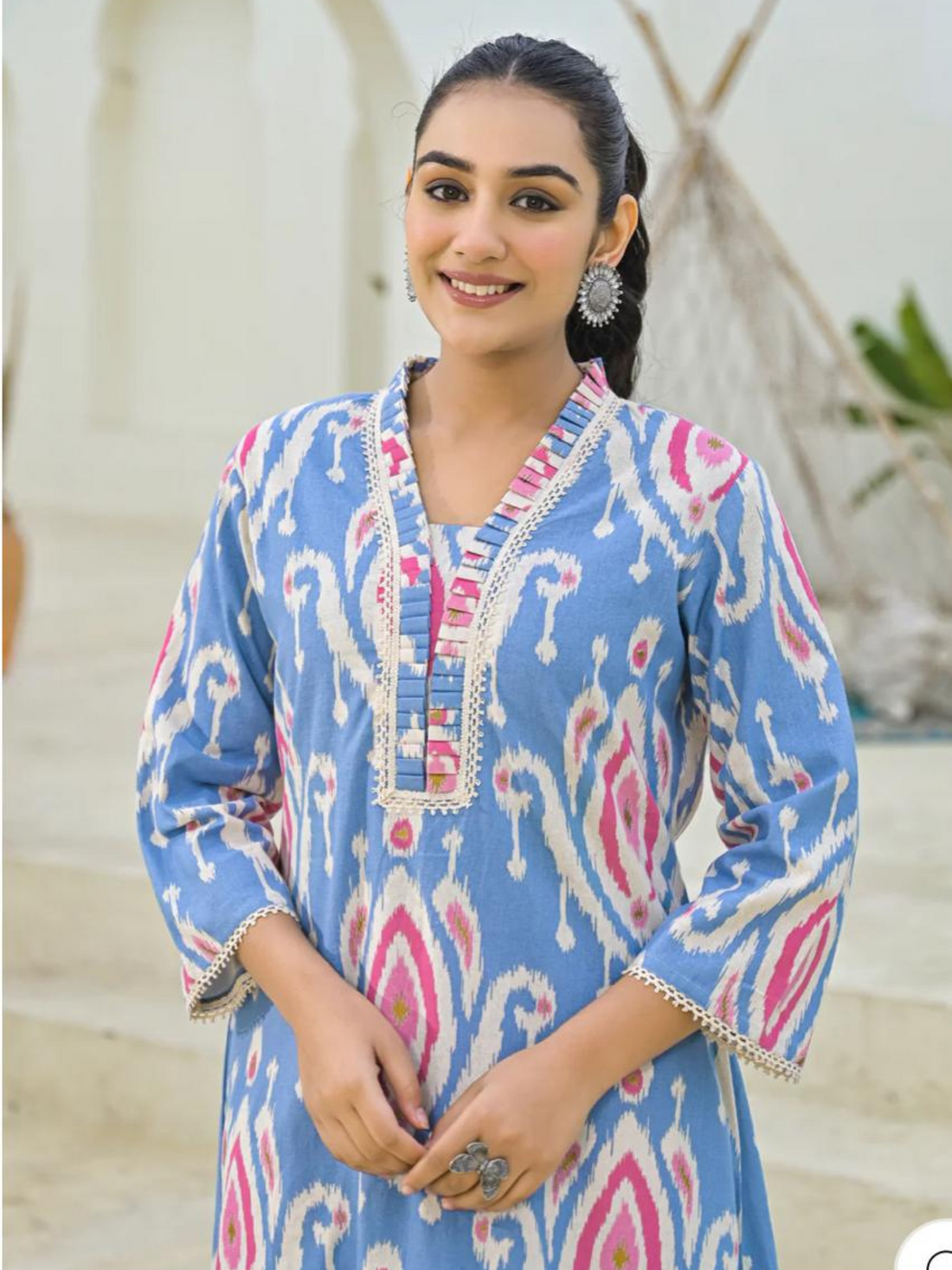 Cotton Asymmetric A-Line Co-ord Sets-Blue