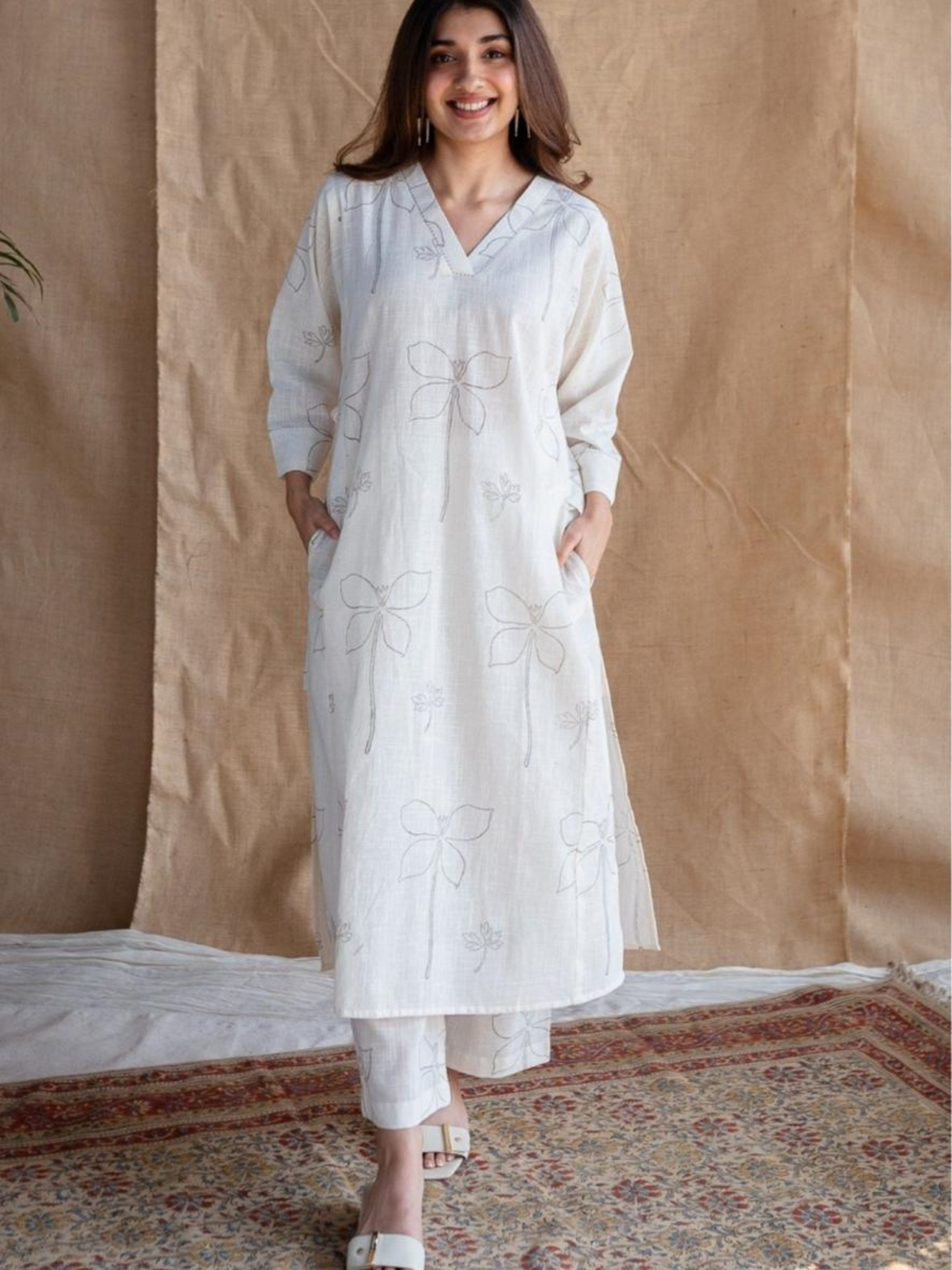 Pure Cotton Kurti With Self Print with Palazzo