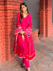 Panchi Pink Silk Hand Embroidered Suit Set