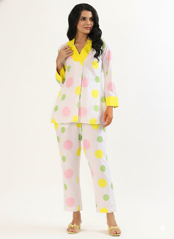 White Polka dot Affaire Cotton A-shape  Coord Set