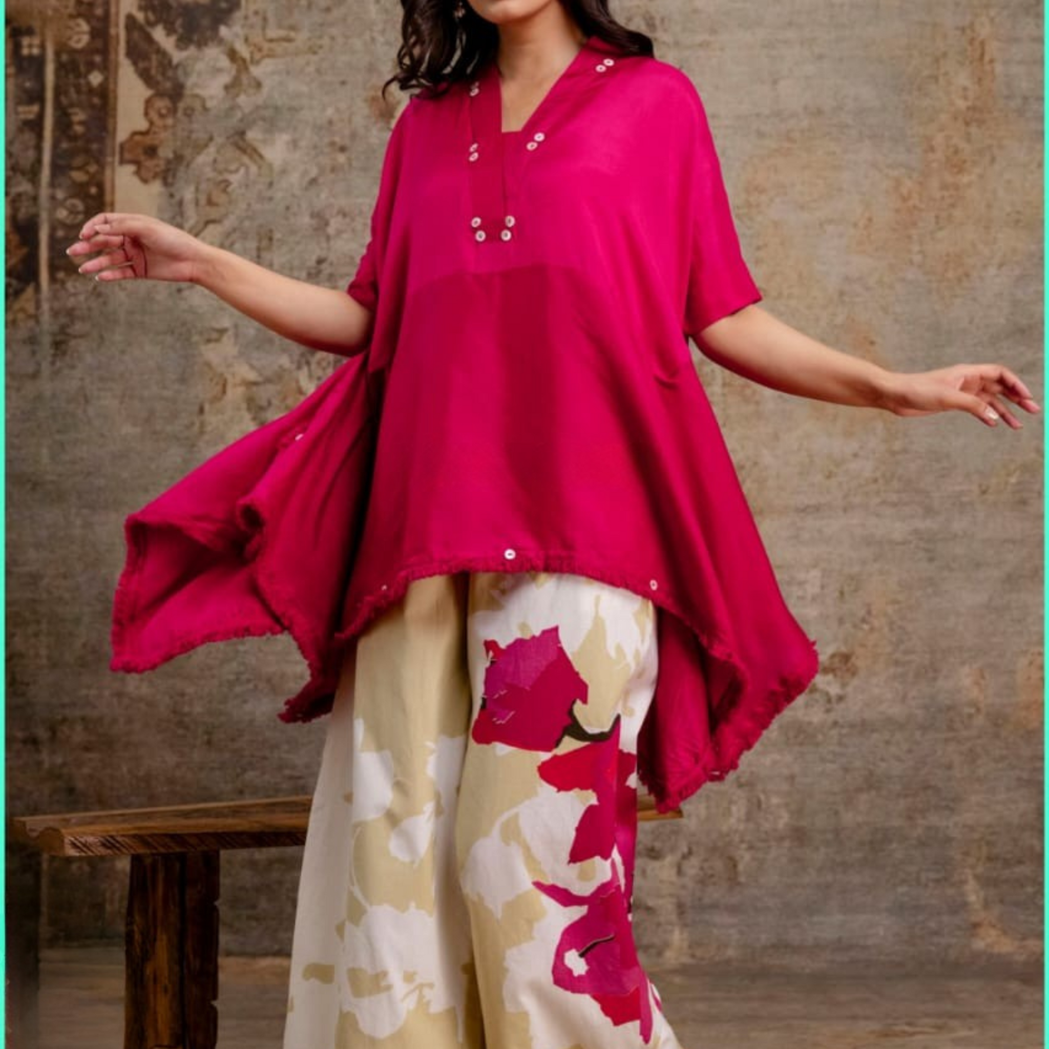 Premium Rose Hot Pink Kaftan Style Co-ord Set