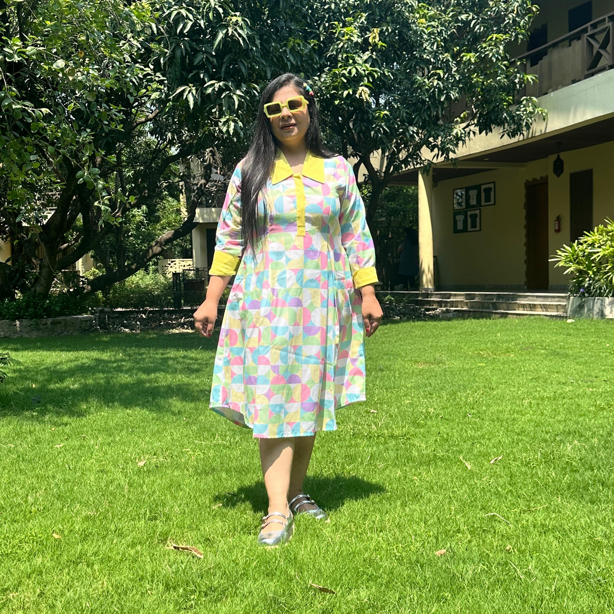 Magestic Abstract  Pastel Cotton Linen Dress