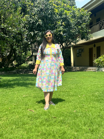 Magestic Abstract  Pastel Cotton Linen Dress