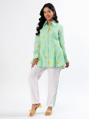 Mint Green Flowerland Cotton A-shape Coord Set