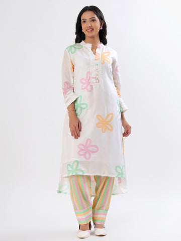 White Floral Affaire Cotton Kurta Set