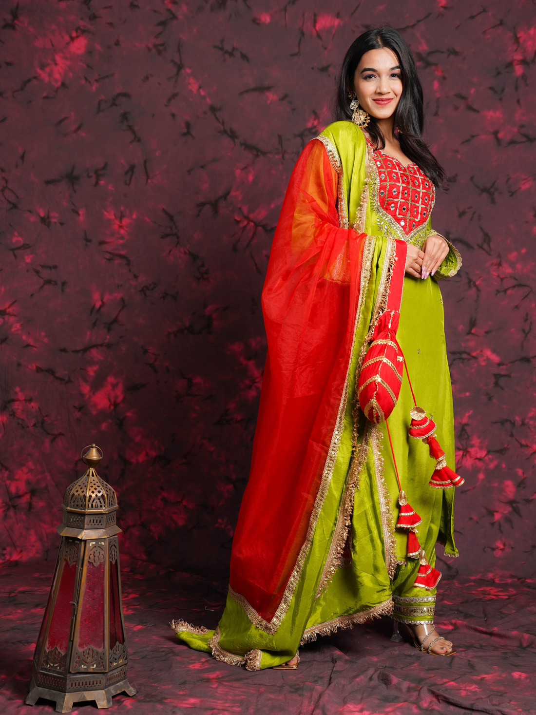 Sheeshphool Mehendi Green Silk Hand Embroidered Suit Set