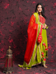 Sheeshphool Mehendi Green Silk Hand Embroidered Suit Set