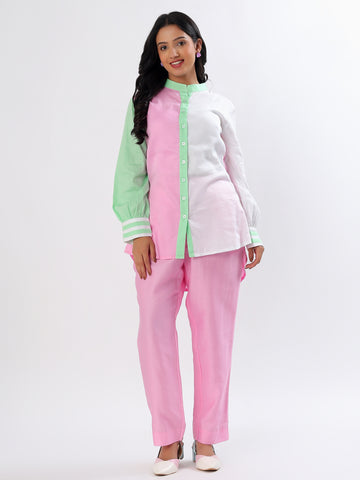 Whimsical Wonderland Pastel Pink Color Block Cotton Coord Set