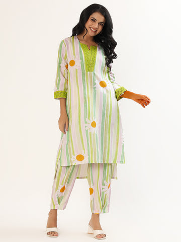 Green wonderland Cotton Linen Kurta Set