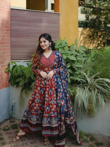 Printed Cotton Embroidery  Kurta set With Dupatta