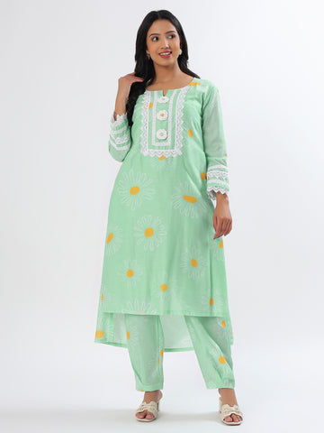 Minty Green Flowerland Cotton Kurta Set