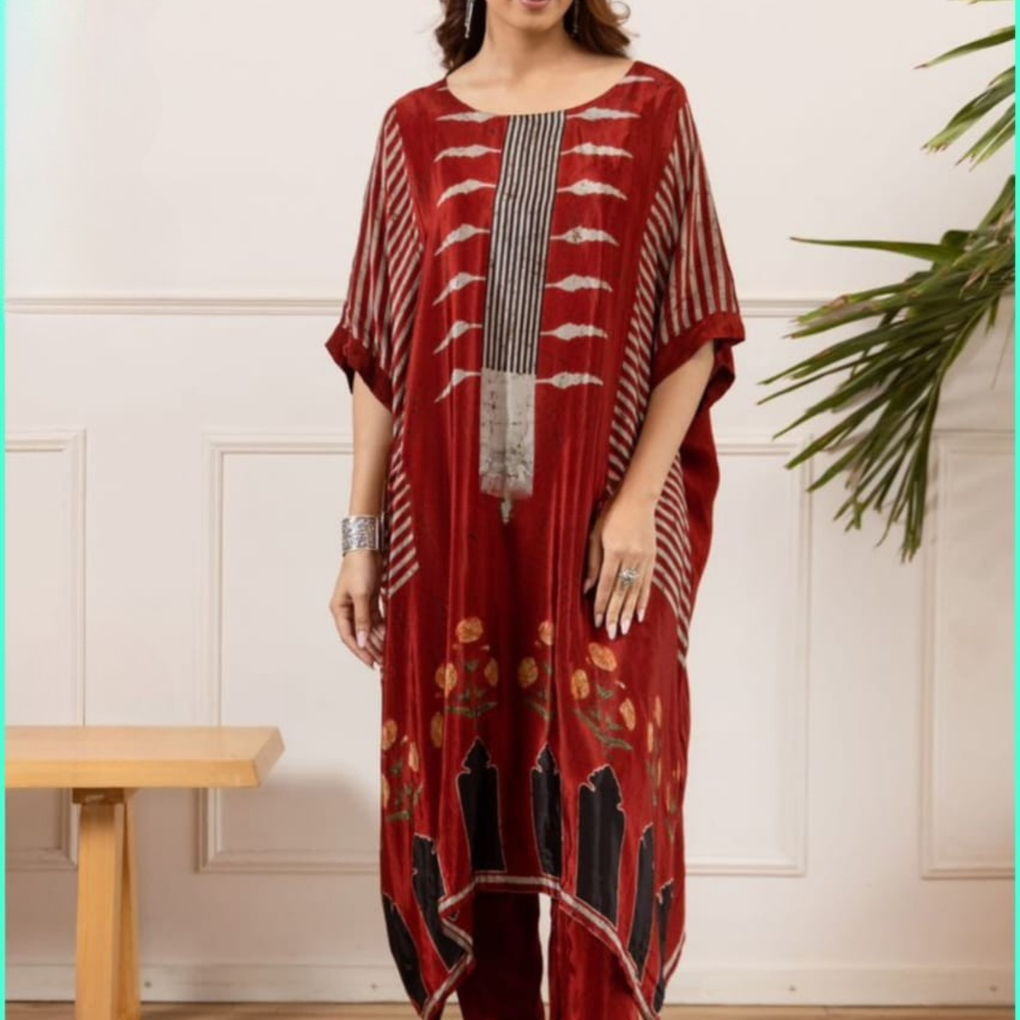 Designer Crepe Kaftan A Batik Print Set