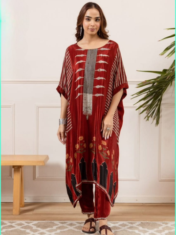 Designer Crepe Kaftan A Batik Print Set
