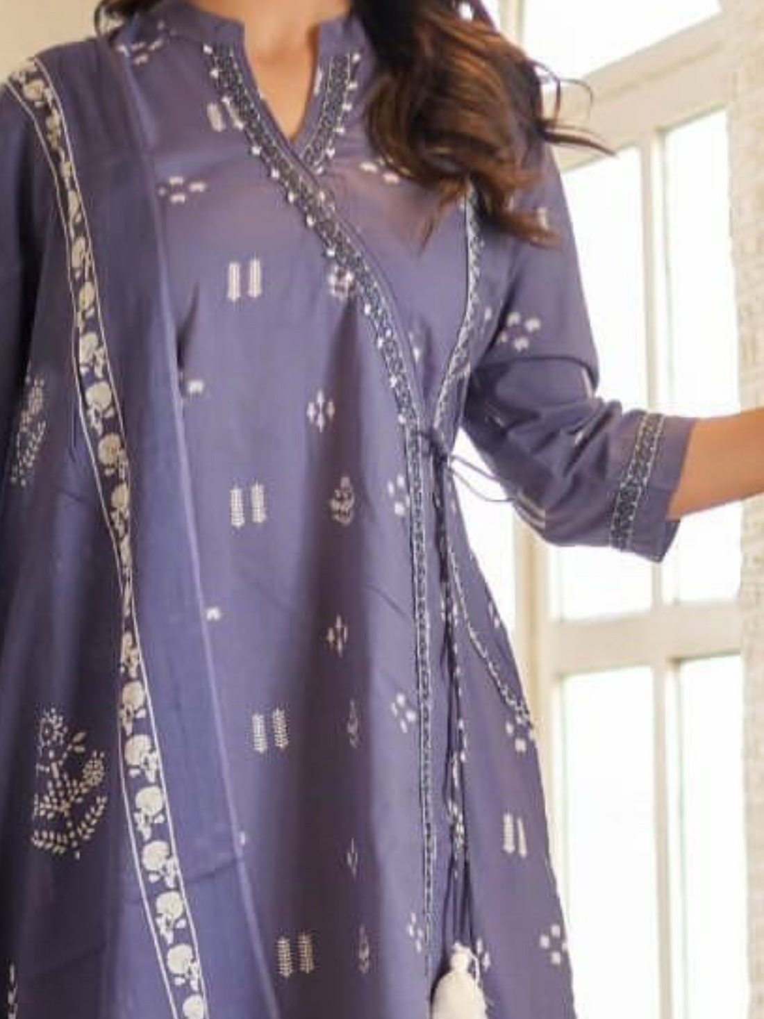 Nisha Angrakha Cotton 3PC Suit Set- Purple