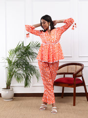 Linen Co-Ord Set in 
Tangerine Orange Print