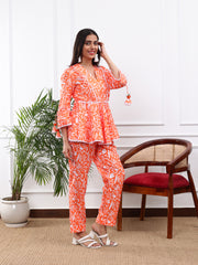 Linen Co-Ord Set in 
Tangerine Orange Print