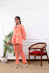 Linen Co-Ord Set in 
Tangerine Orange Print