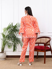 Linen Co-Ord Set in 
Tangerine Orange Print