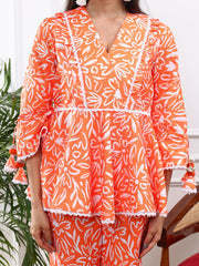 Linen Co-Ord Set in 
Tangerine Orange Print