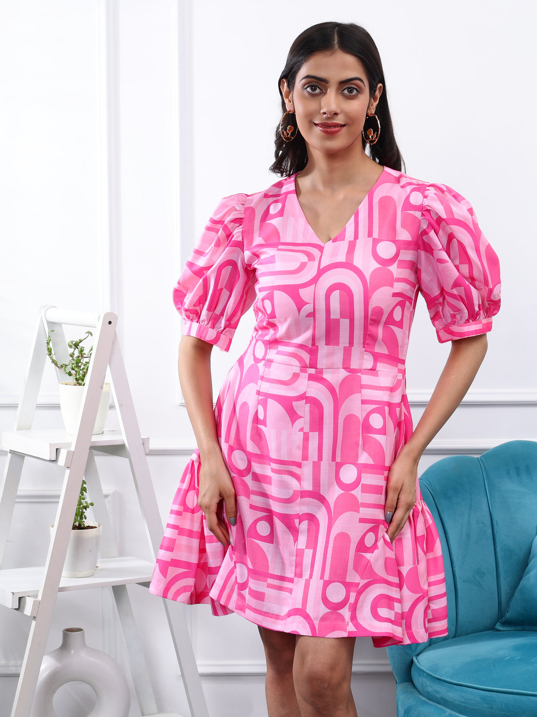 Linen Pink Fit & Flare Dress
