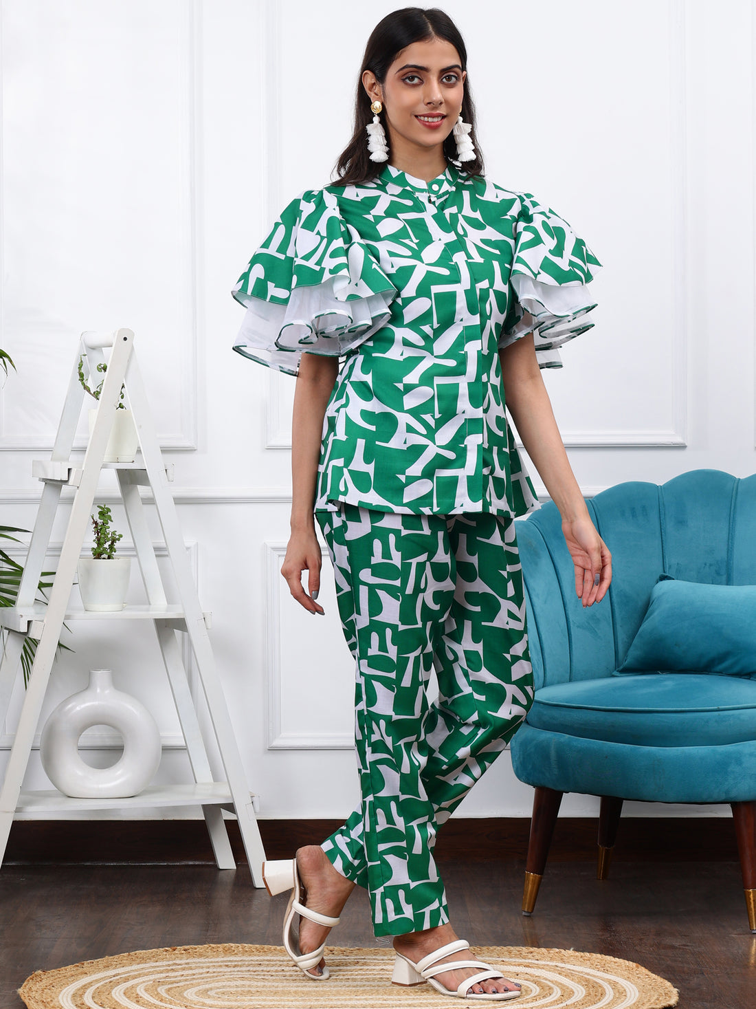 Linen Co-ord Set -Forest Green Print