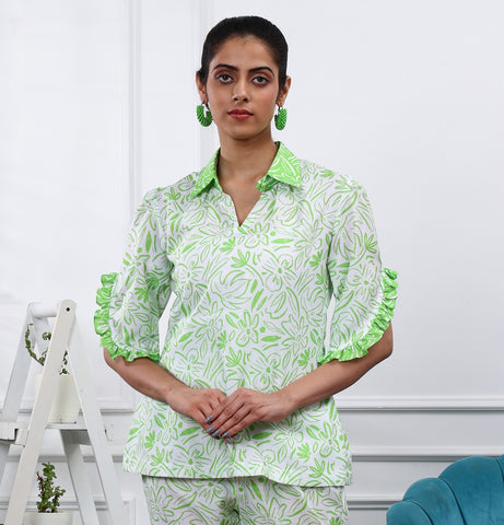 WHITE & GREEN FLORAL PRINT TOP