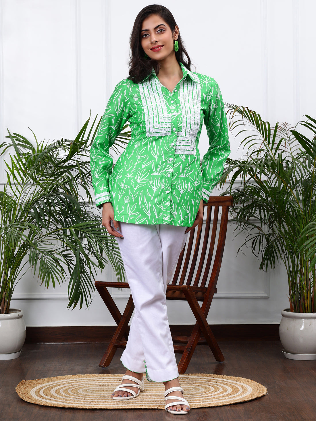 Linen Emerald Green & White Co-ord Set