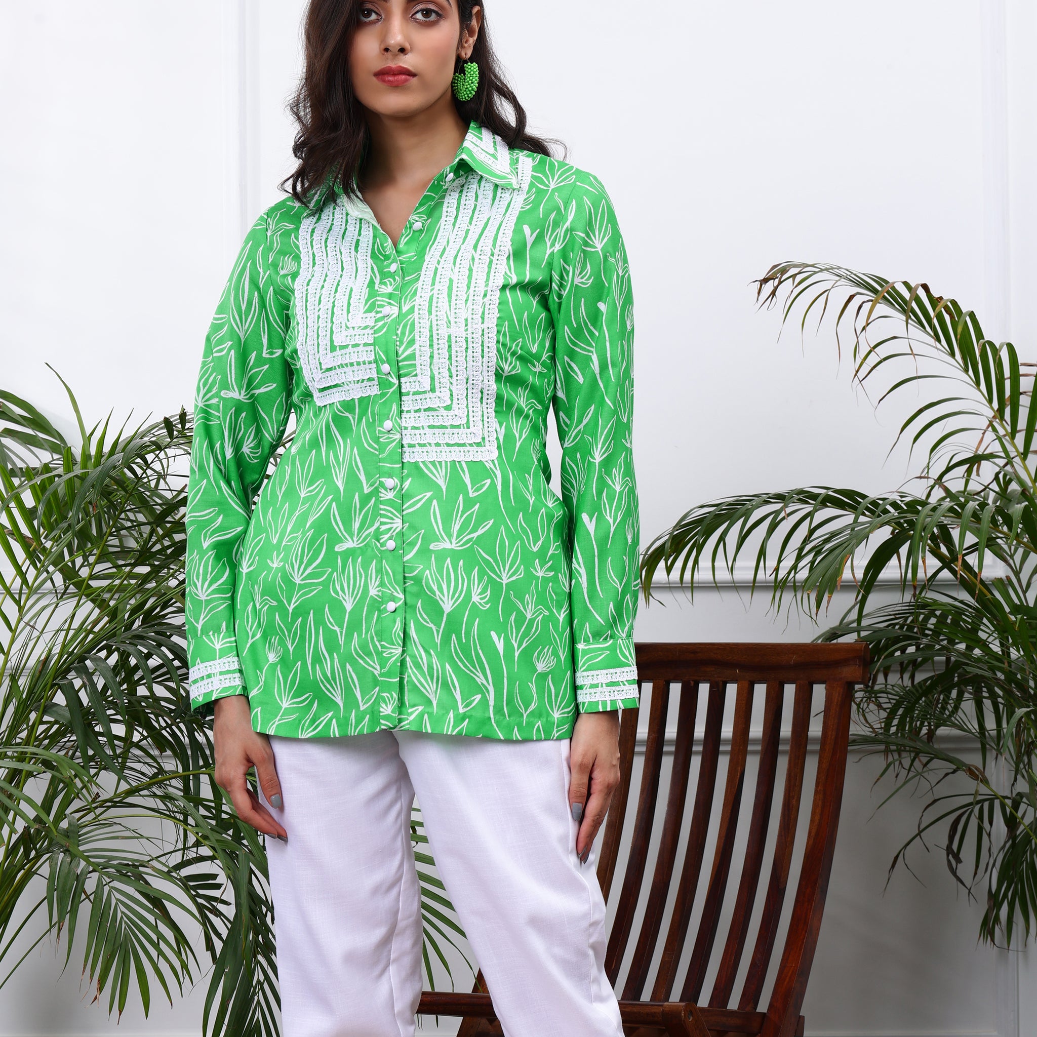 Linen Emerald Green & White Co-ord Set