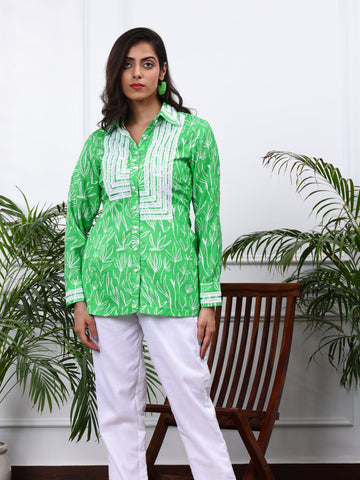 Linen Emerald Green & White Co-ord Set