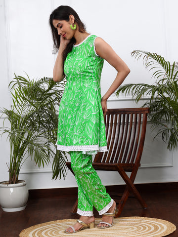 GREEN FLORAL 2 PIECE KURTA SET