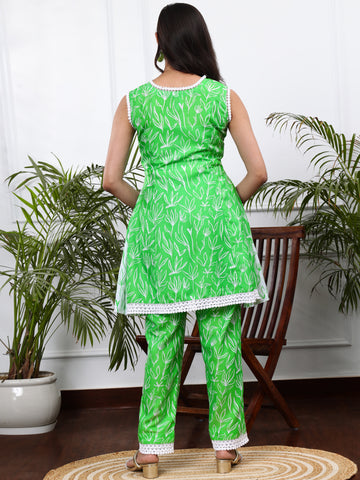 GREEN FLORAL 2 PIECE KURTA SET