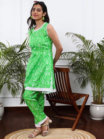 GREEN FLORAL 2 PIECE KURTA SET