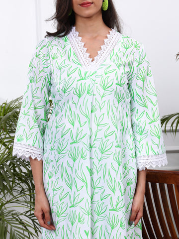 WHITE & GREEN FLORAL 2 PIECE KURTA SET