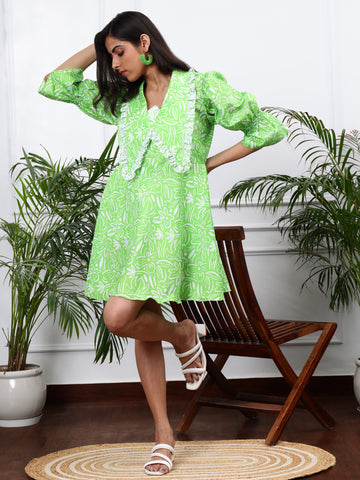 GRASSY GREEN FIT & FLARE DRESS