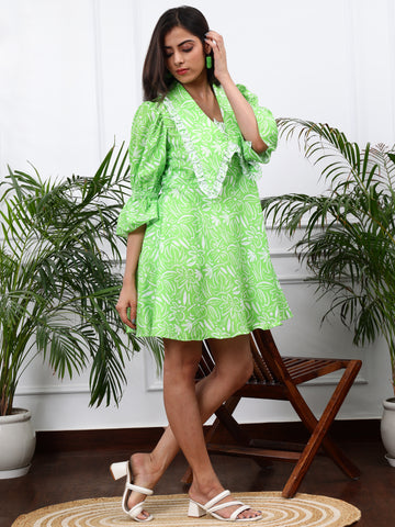 GRASSY GREEN FIT & FLARE DRESS