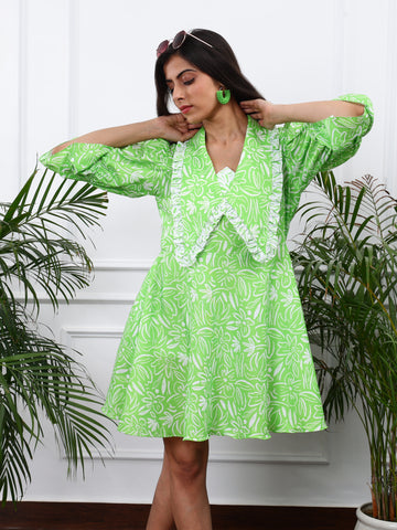 GRASSY GREEN FIT & FLARE DRESS