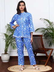 Linen Co-Ord Set in 
Marine Blue Floral Print