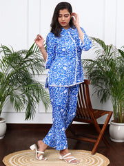 Linen Co-Ord Set in 
Marine Blue Floral Print